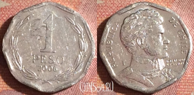 Чили 1 песо 2006 года, KM# 231, 167i-029