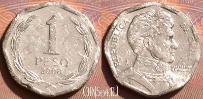 Чили 1 песо 2008 года, KM# 231, 230l-031
