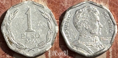 Чили 1 песо 2009 года, KM# 231, 049s-149