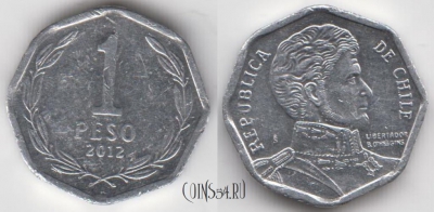 Чили 1 песо 2012 года, KM# 231, 125-059