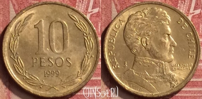 Чили 10 песо 1999 года, KM# 228, 051n-101
