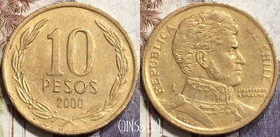 Чили 10 песо 2000 года, KM# 228, 136-030