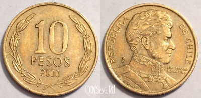 Чили 10 песо 2000 года, KM# 228, 70-072a