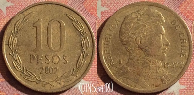 Чили 10 песо 2002 года, KM# 228, 118i-010