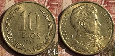 Чили 10 песо 2002 года, KM# 228, 216s-135