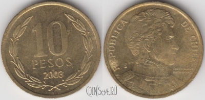 Чили 10 песо 2003 года, KM 228, 126-002