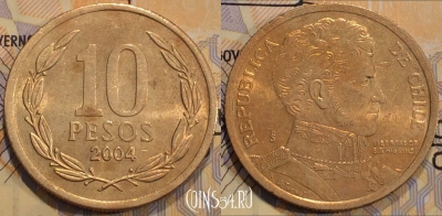 Чили 10 песо 2004 года, KM 228, 116-063