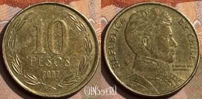 Чили 10 песо 2007 года, KM# 228, 303s-078