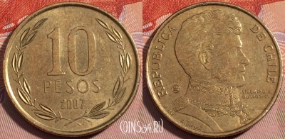 Чили 10 песо 2007 года, KM# 228, a111-071