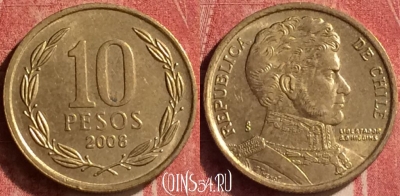 Чили 10 песо 2008 года, KM# 228, 363n-125