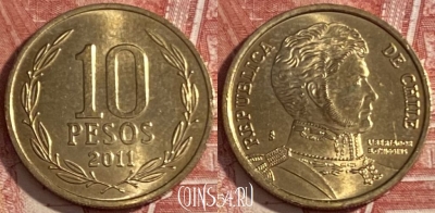 Чили 10 песо 2011 года, KM# 228, 473r-106