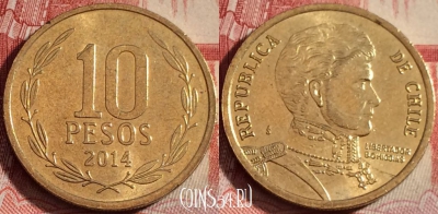 Чили 10 песо 2014 года, KM# 228, 260-069