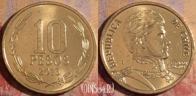 Чили 10 песо 2015 года, KM# 228, 170a-044