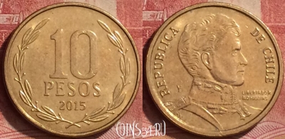 Чили 10 песо 2015 года, KM# 228, 261l-011