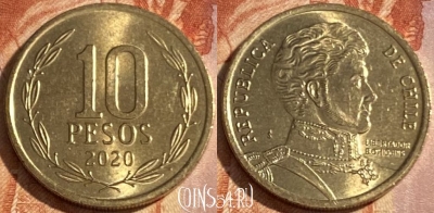 Чили 10 песо 2020 года, KM# 228, 411r-105 ♛