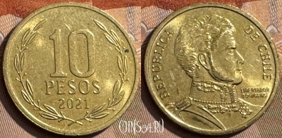 Чили 10 песо 2021 года, KM# 228, 297s-004