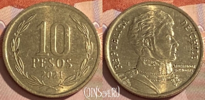Чили 10 песо 2021 года, KM# 228, 384r-054 ♛