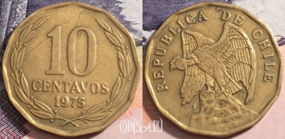 Чили 10 сентаво 1975 года, KM# 205, a088-028