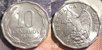 Чили 10 сентаво 1976 года, KM# 205a, 163-095