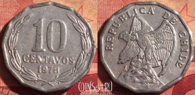 Чили 10 сентаво 1978 года, KM# 205a, 220i-108