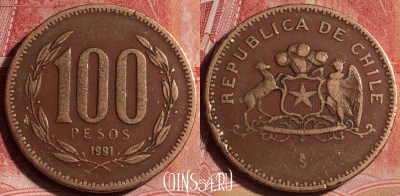 Чили 100 песо 1991 года, KM# 226, 392-059