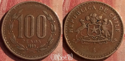 Чили 100 песо 1993 года, KM# 226, 402-025
