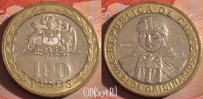 Чили 100 песо 2008 года, KM# 236, 119b-139