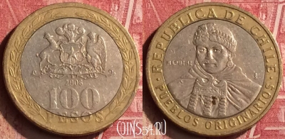 Чили 100 песо 2008 года, KM# 236, 181n-123