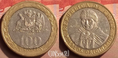 Чили 100 песо 2008 года, KM# 236, 424-027