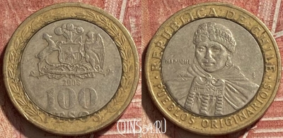Чили 100 песо 2008 года, KM# 236, 463r-610