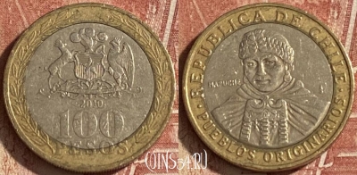 Чили 100 песо 2010 года, KM# 236, 151r-102