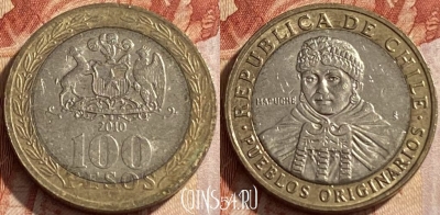 Чили 100 песо 2010 года, KM# 236, 442q-129