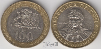 Чили 100 песо 2011 года, KM# 236, 133-125