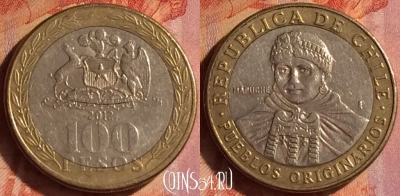 Чили 100 песо 2012 года, KM# 236, 100o-014