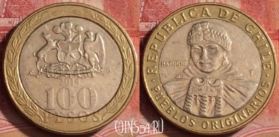 Чили 100 песо 2014 года, KM# 236, 391-139