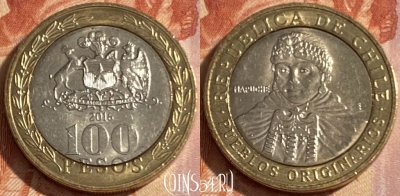 Чили 100 песо 2016 года, KM# 236, 402r-137 ♛