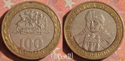Чили 100 песо 2017 года, KM# 236, 379-013