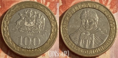 Чили 100 песо 2018 года, KM# 236, 447r-042 ♛