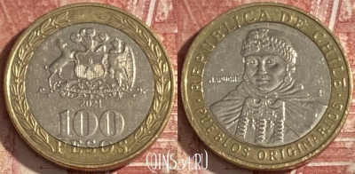 Чили 100 песо 2021 года, KM# 236, 354r-056 ♛