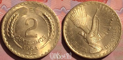 Чили 2 сентесимо 1964 года, KM# 193, 056i-127