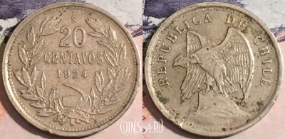 Чили 20 сентаво 1924 года, KM# 167, a133-098