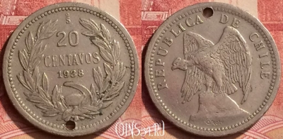 Чили 20 сентаво 1938 года, KM# 167, 065m-113