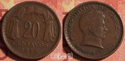 Чили 20 сентаво 1946 года, KM# 177, 179j-017