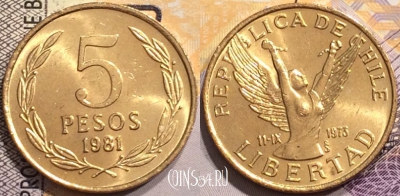 Чили 5 песо 1981 года, KM# 217, 144-023