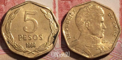 Чили 5 песо 1998 года, KM# 232, 216-101
