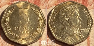 Чили 5 песо 2010 года, KM# 232, 292r-013