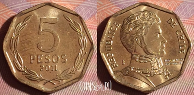Чили 5 песо 2011 года, KM# 232, 133f-136