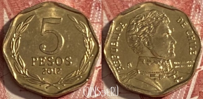 Чили 5 песо 2012 года, KM# 232, 472r-125