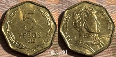 Чили 5 песо 2012 года, KM# 232, s484s-134
