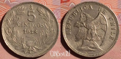 Чили 5 сентаво 1938 года, KM# 165, 122b-119
